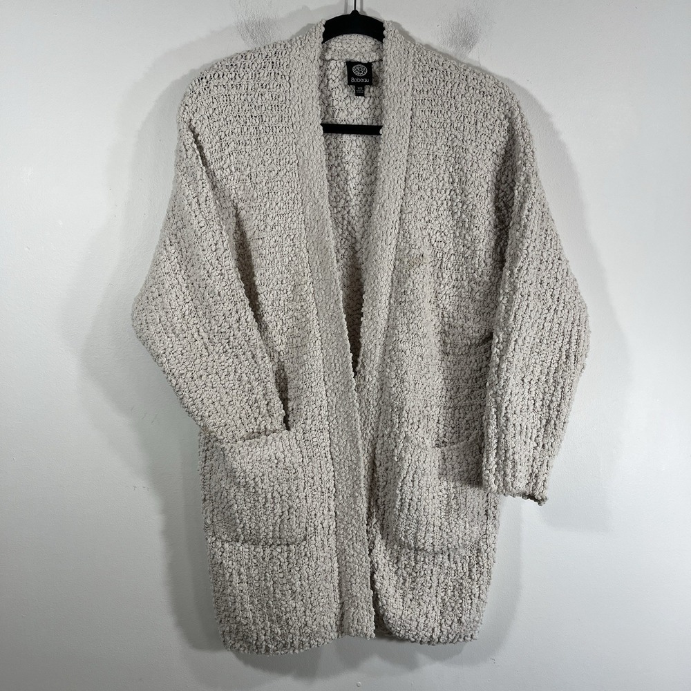 Bobeau Ivory Long Open Front Chunky‎ Knit Cardigan Sweater Women's XS